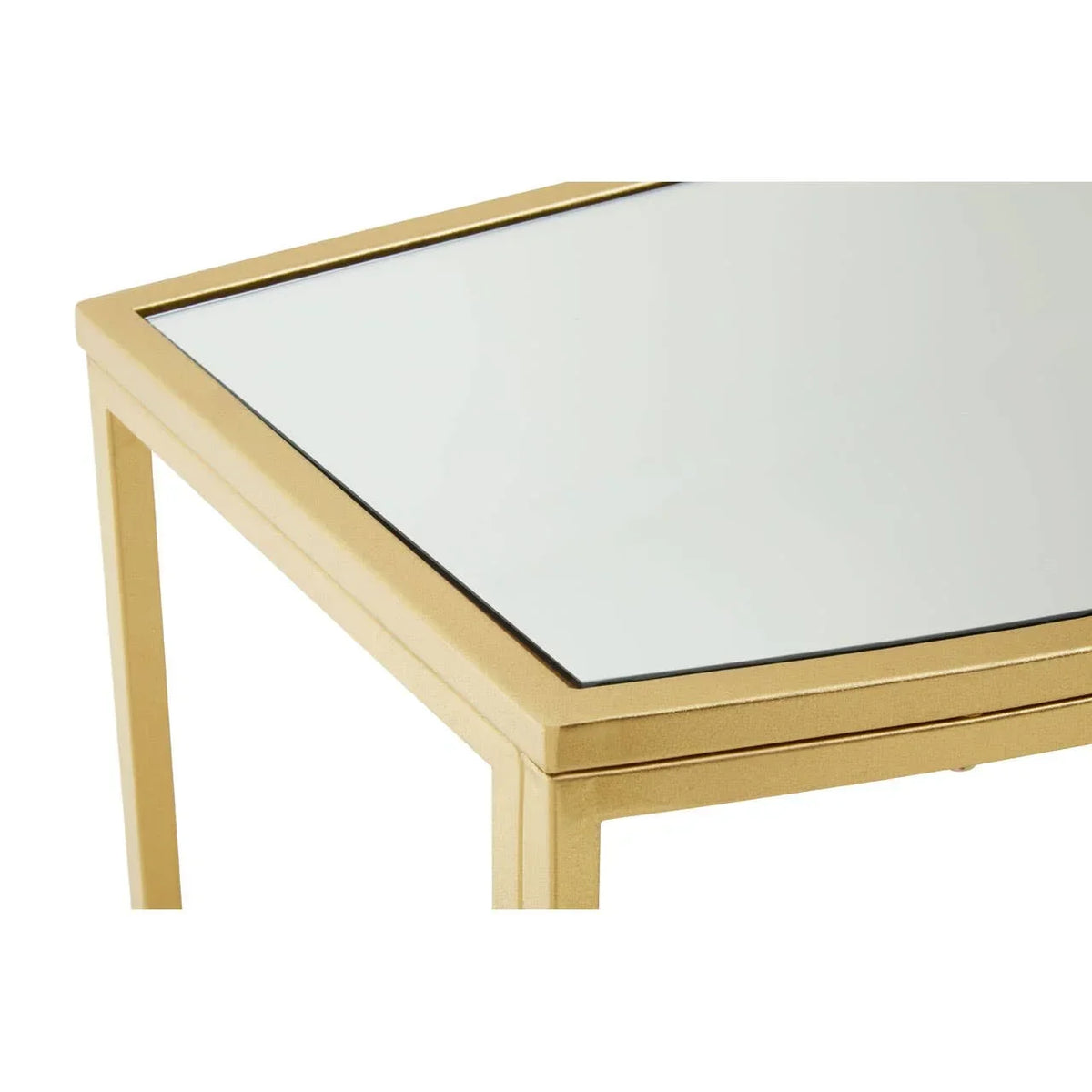 Glass top gold metal side table corner detail