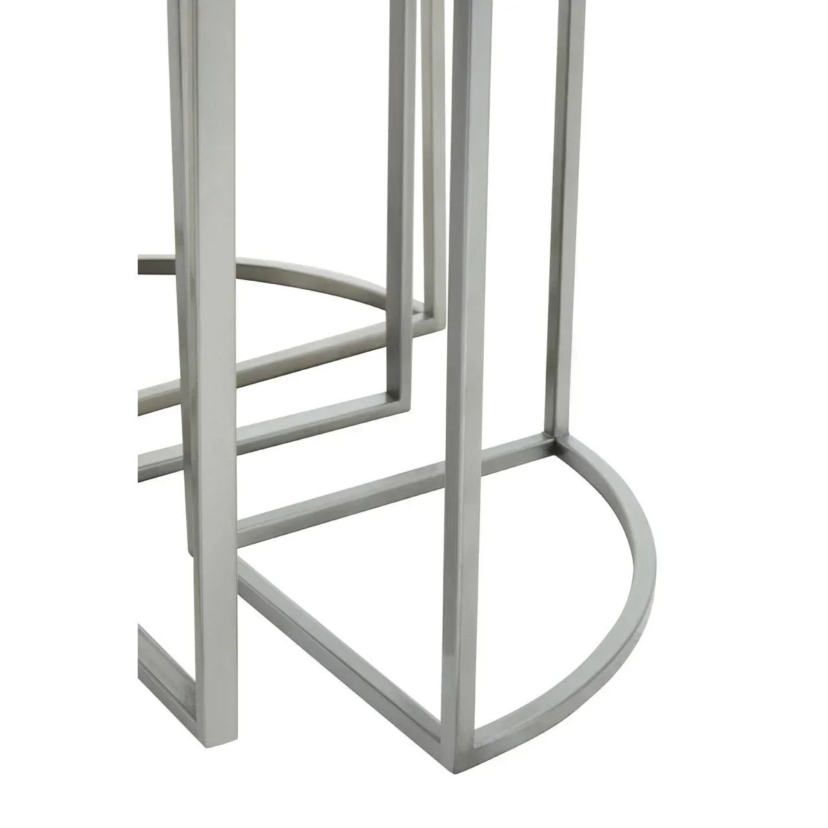 chrome metal table base with geometric semi-circular and rectangular legs