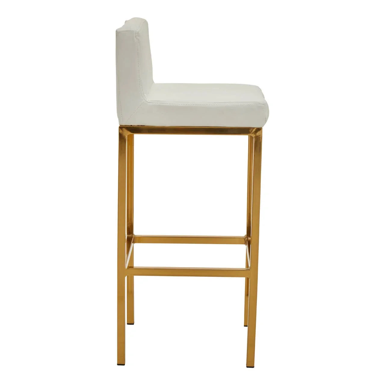 White bar stool with gold metal legs side view