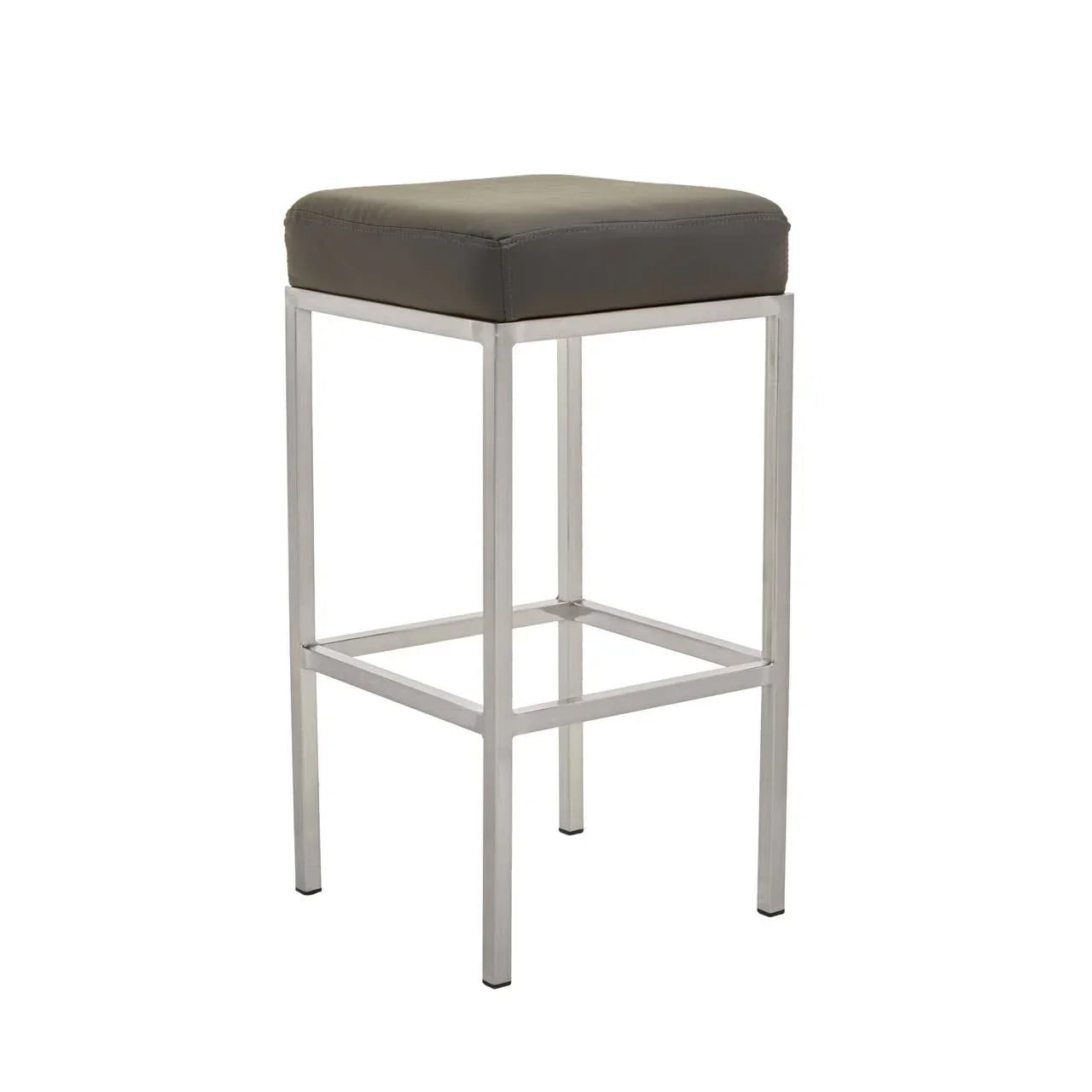 Modern bar stool with grey cushioned seat and chrome metal frame