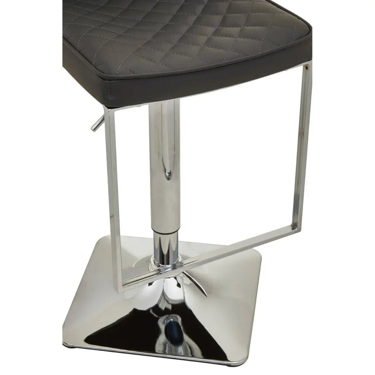 Close-up of chrome square base and footrest frame