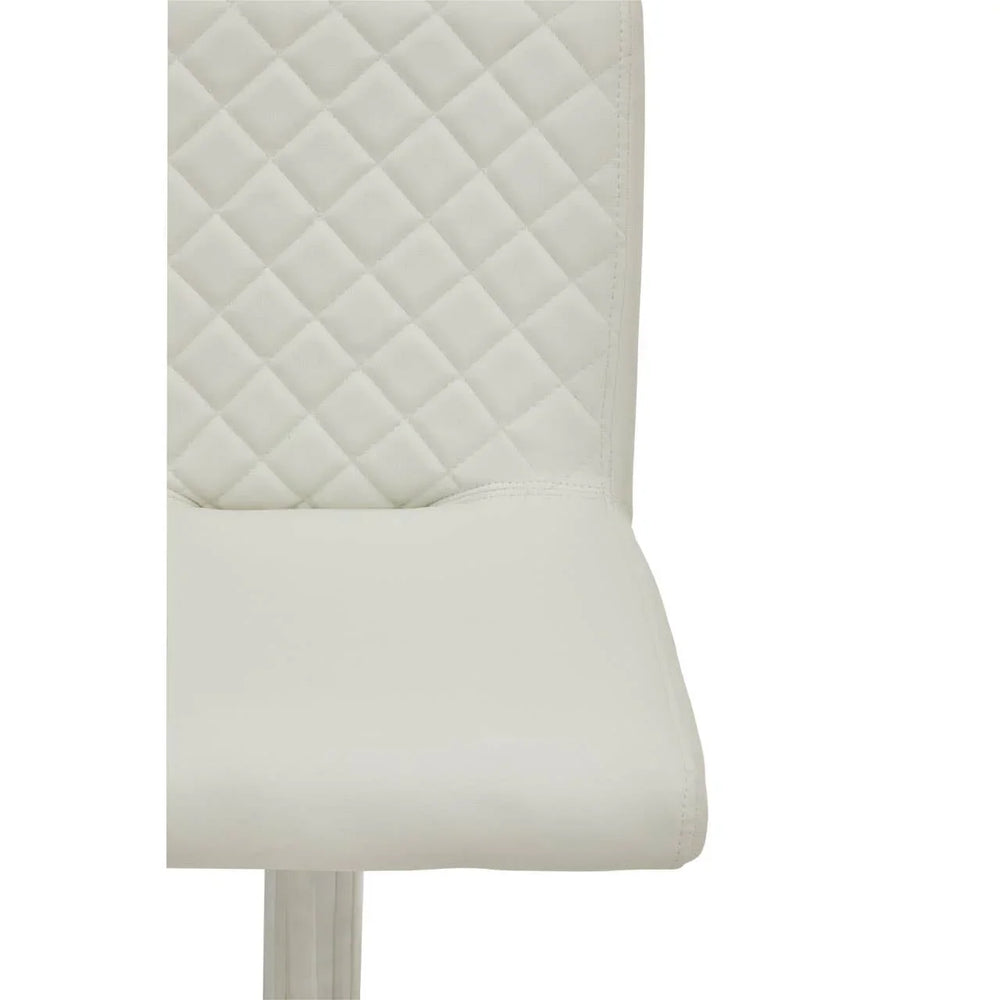 White dining chair with quilted backrest and smooth cushioned seat, front angle view