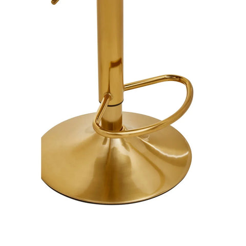 Gold metal bar stool base with circular footrest and round pedestal