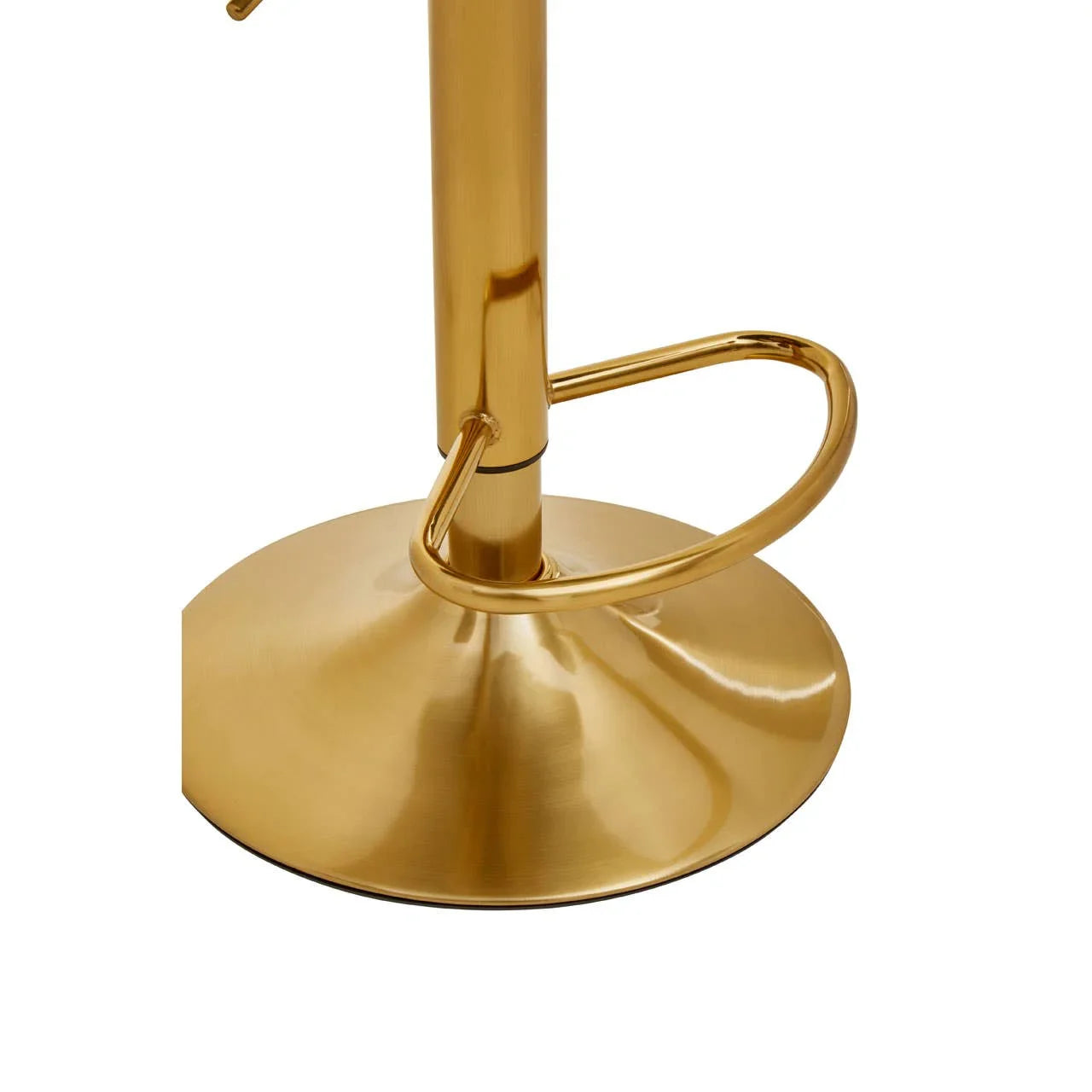 Gold metal bar stool base with round footrest and circular support
