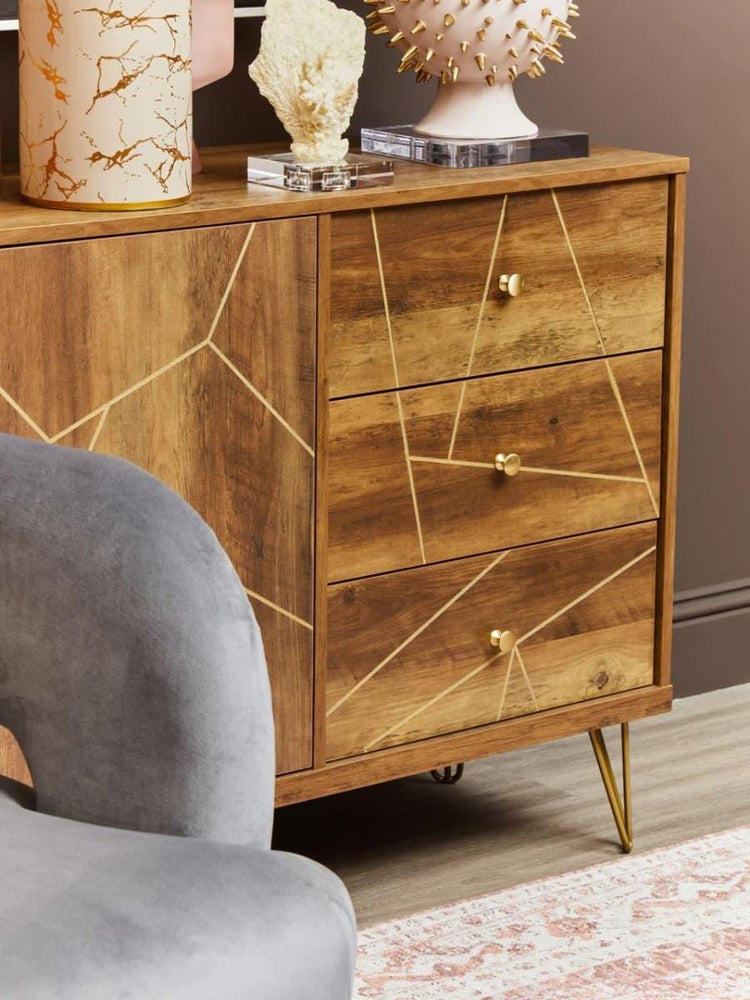 Flori Wood Veneer Sideboard with Metal Legs