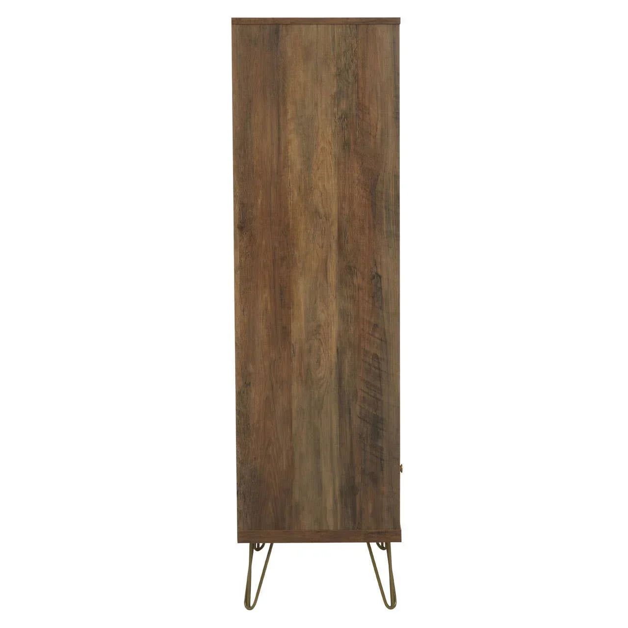 Tall wooden cabinet with metal hairpin legs, front view