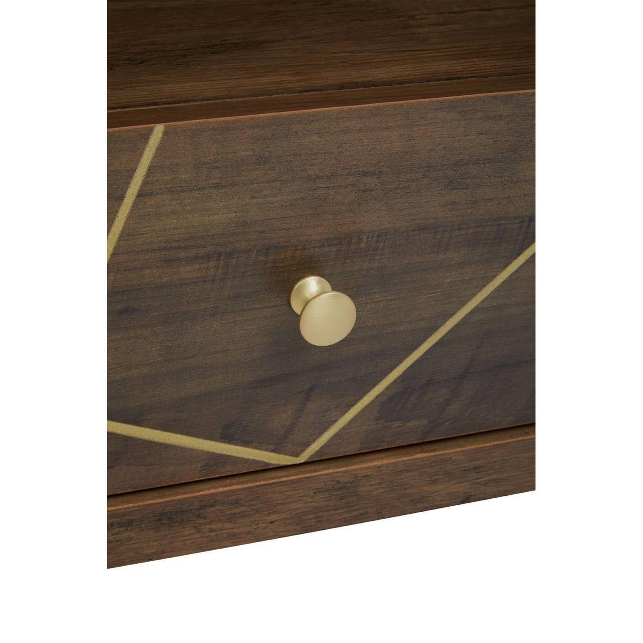 Wooden drawer with gold knob and geometric line detail