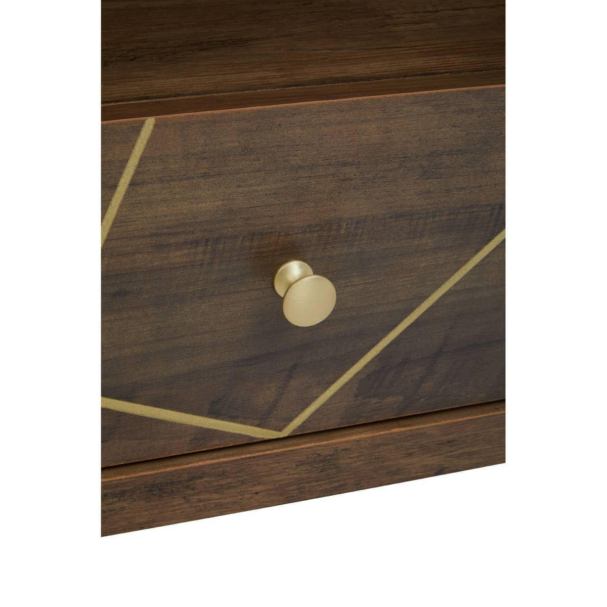 Wooden drawer with gold knob and geometric line detail
