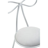 Silver metal dining chair with bow backrest and round upholstered seat
