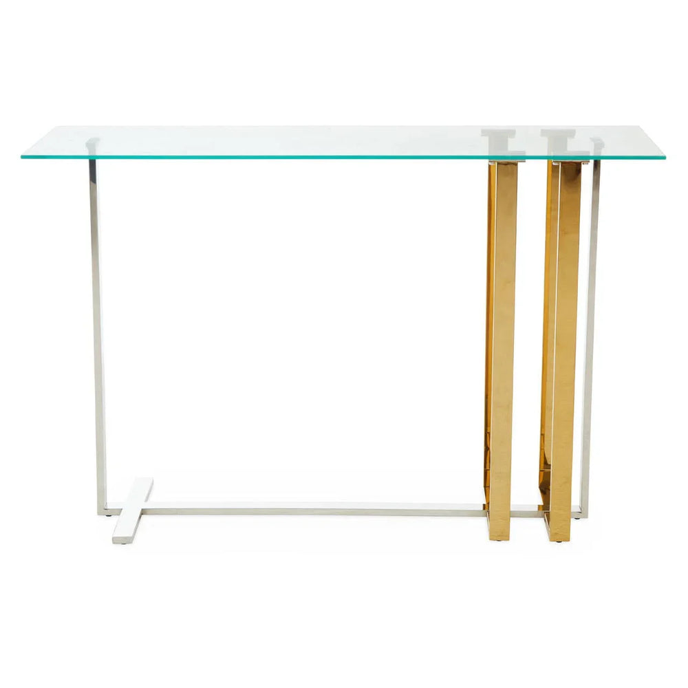 Golden Steel Glass Console Table