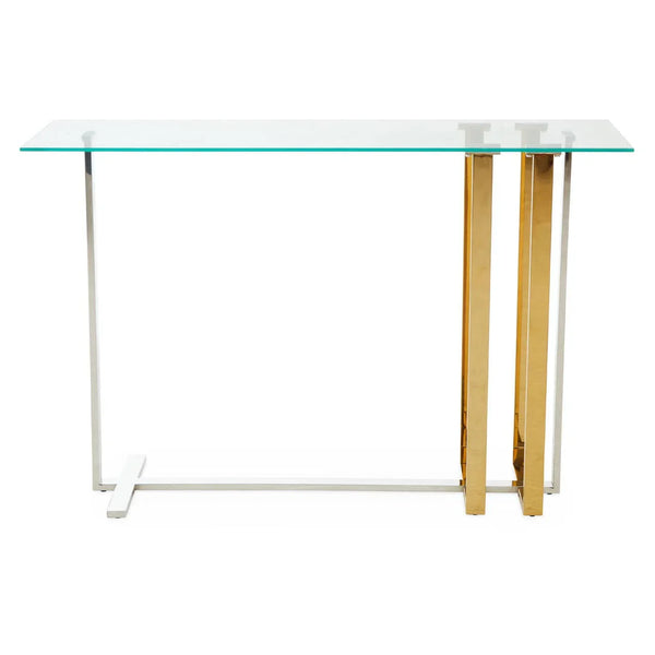 Golden Steel Glass Console Table