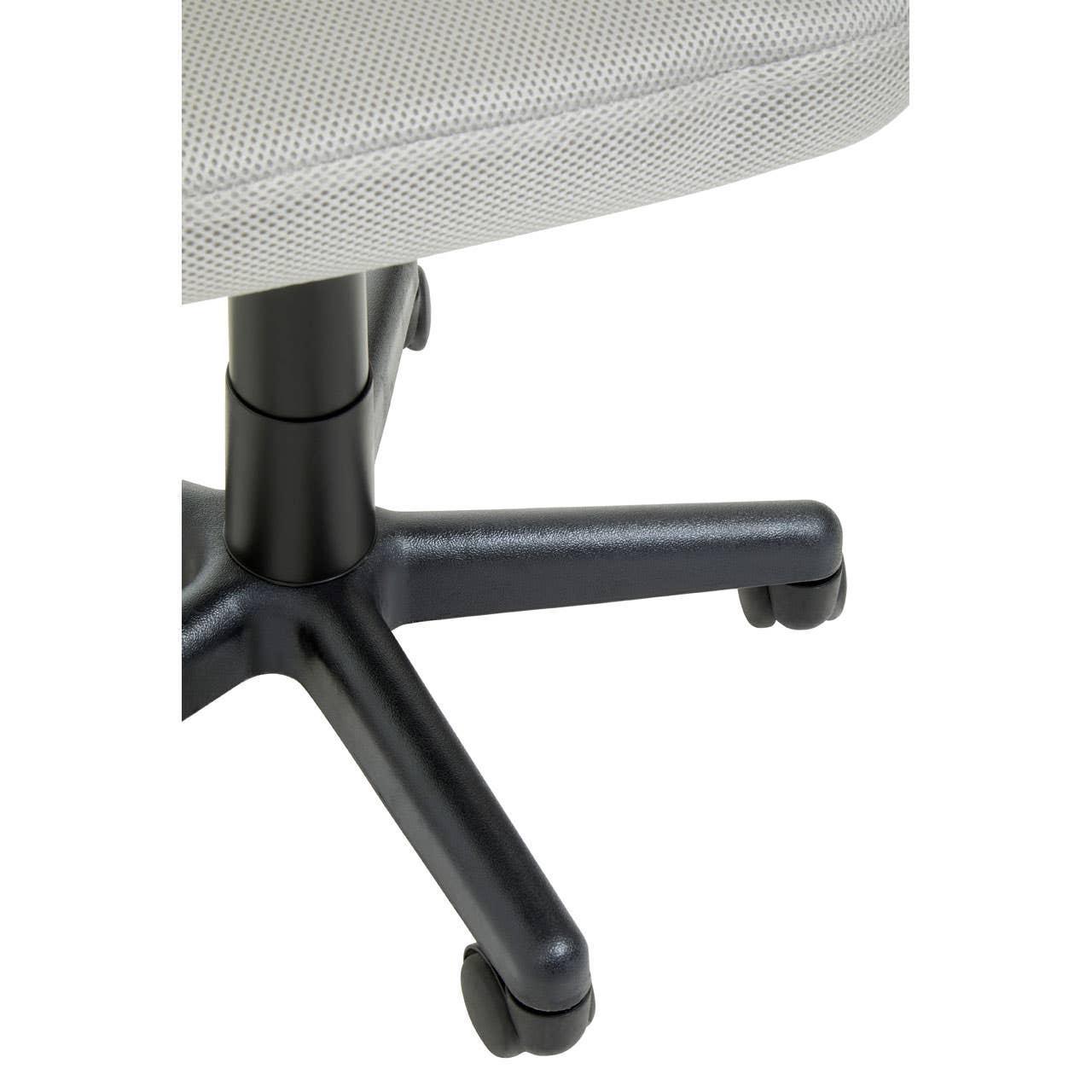 Office chair base with black swivel legs and grey mesh fabric seat