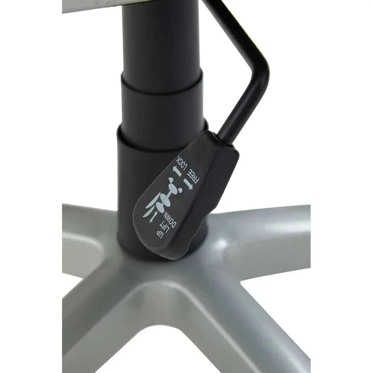 Office chair base with adjustable gas lift handle and silver star-shaped legs