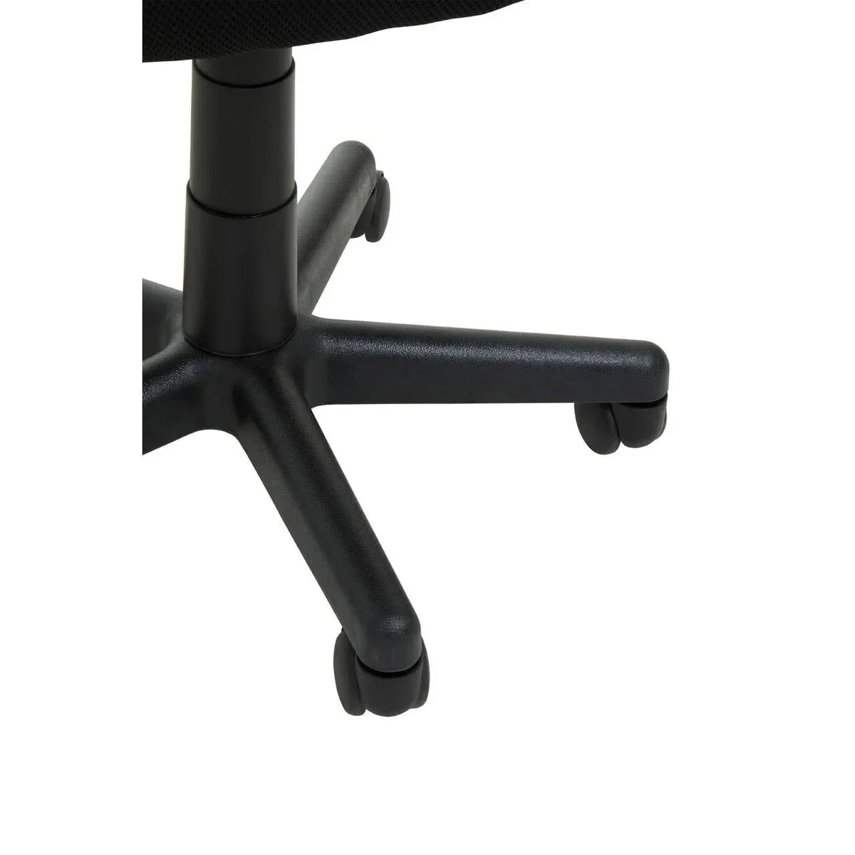 Black office chair base with five caster wheels and sturdy metal frame