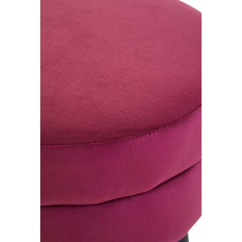 Round velvet stool in a rich wine color with a smooth, soft texture. The stool features a slightly raised edge and a layered design, showcasing its plush upholstery