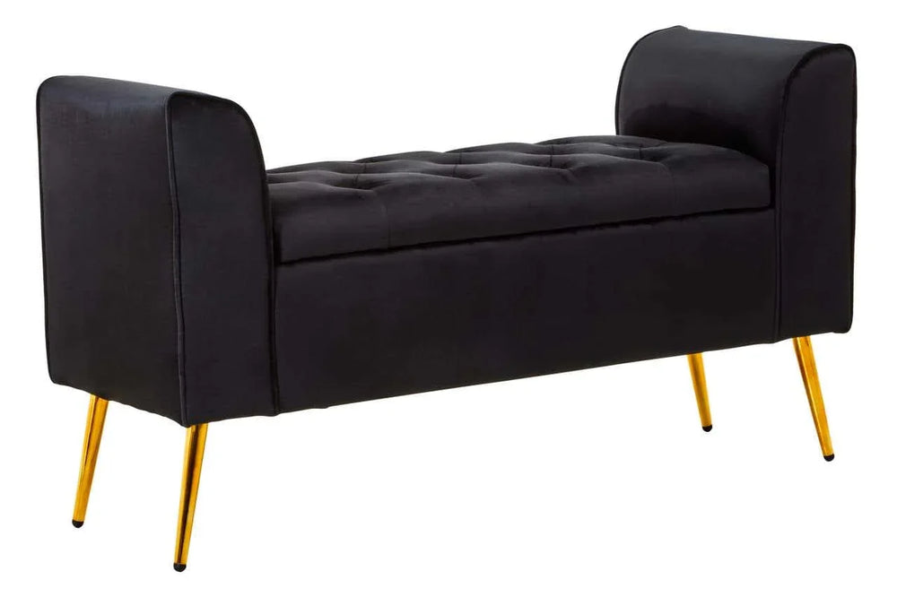 Luxe Black Velvet Storage Bench