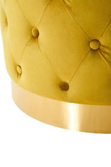 Pistachio green velvet stool featuring a tufted design and a matte gold finish base, showcasing a luxurious and modern aesthetic