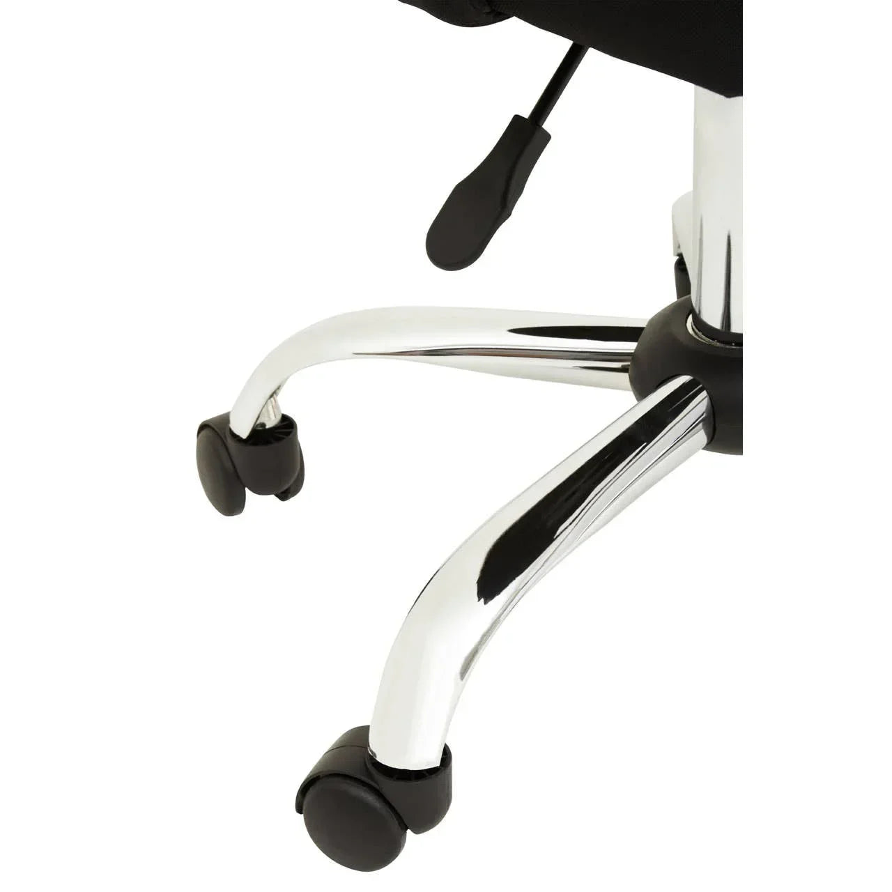 Chrome office chair base with castor wheels and height adjustment lever