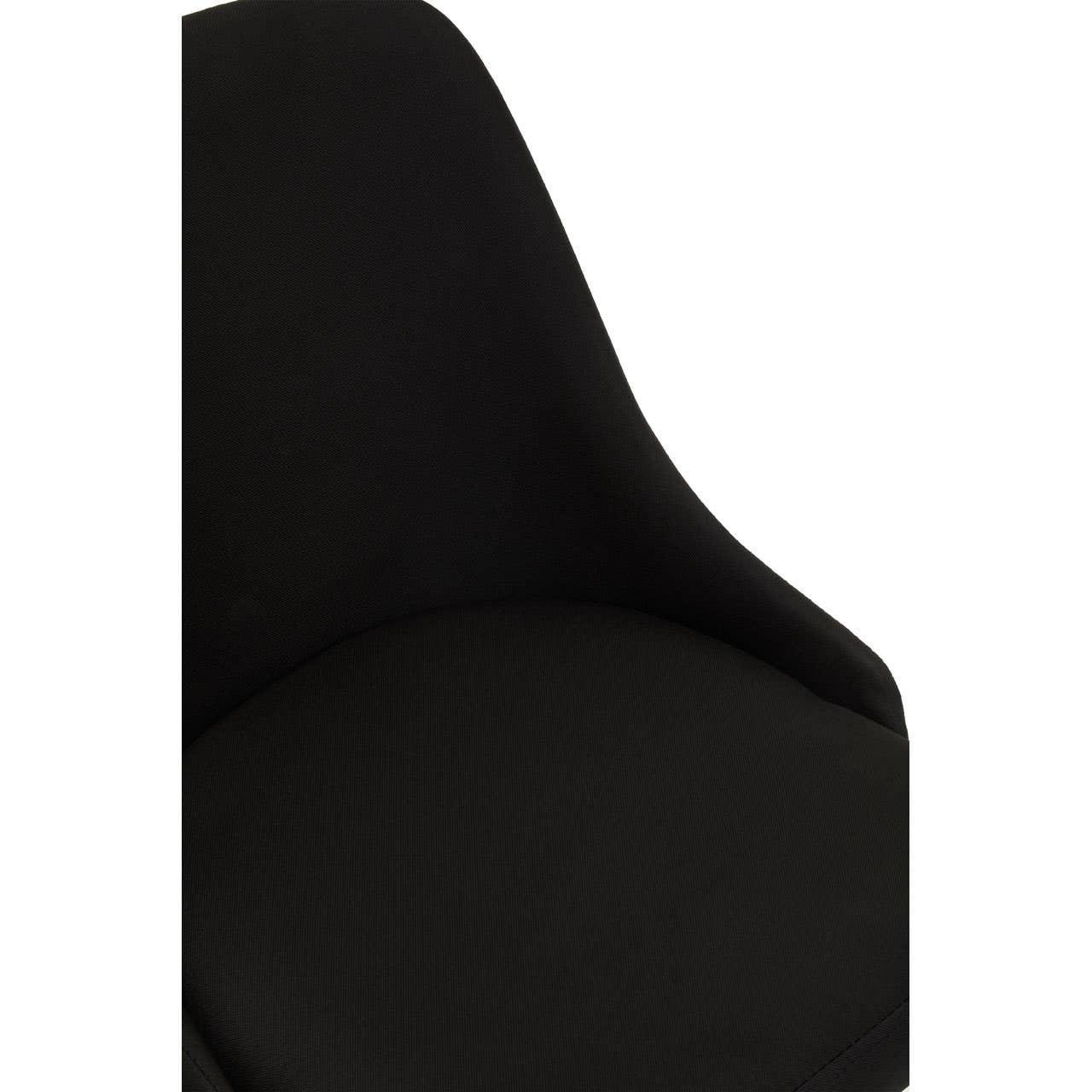Close up of black fabric dining chair seat and curved backrest