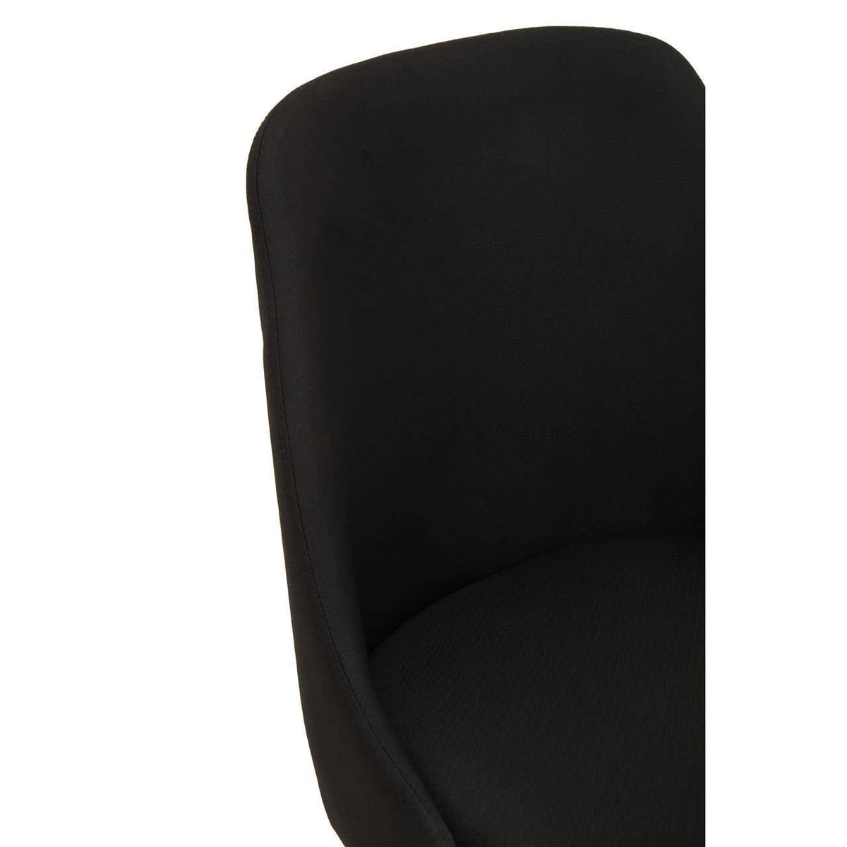 Black fabric dining chair backrest and seat close-up