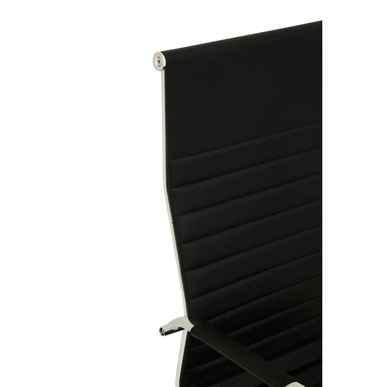 Black high back office chair with chrome frame and ribbed faux leather upholstery