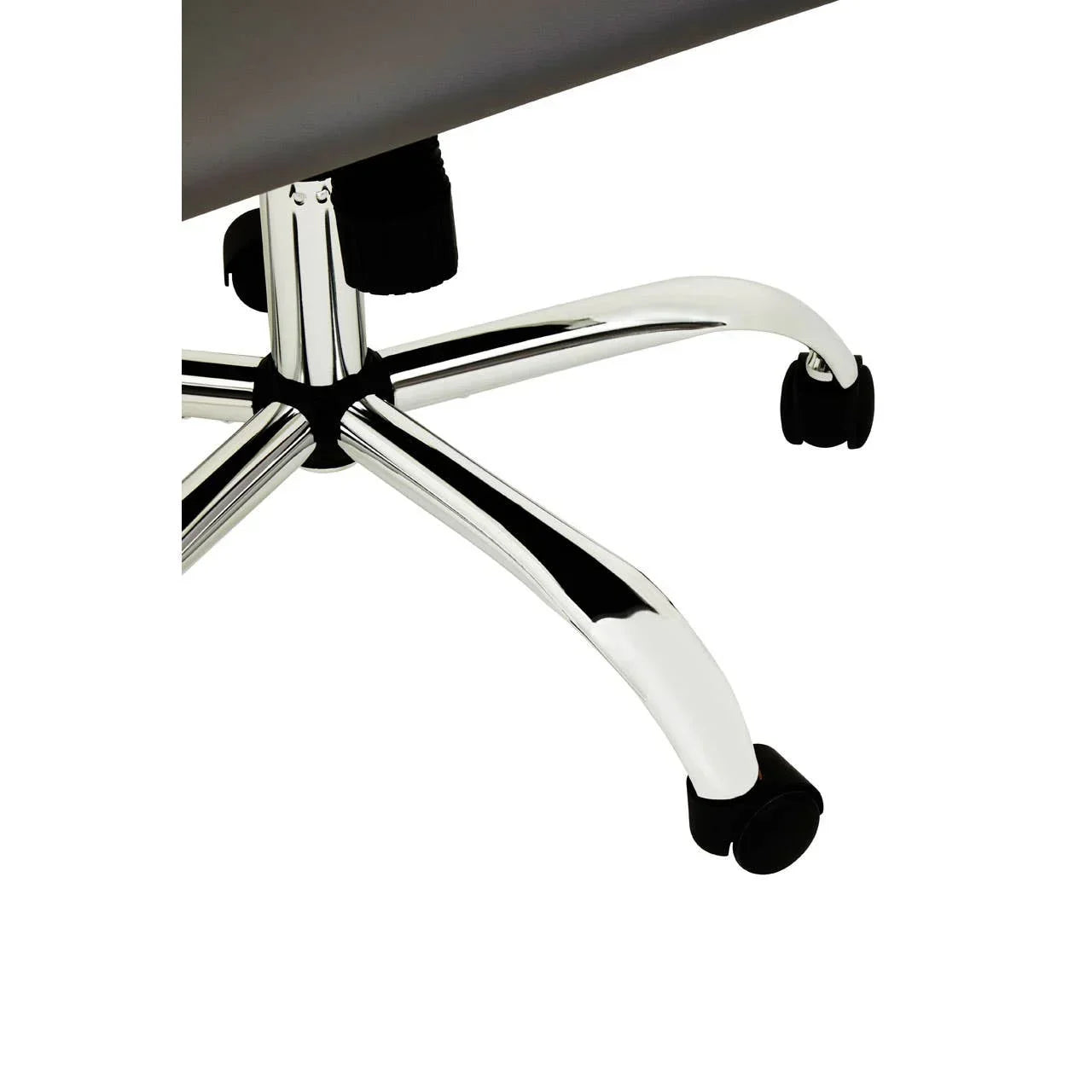 chrome office chair base with casters and black seat corner