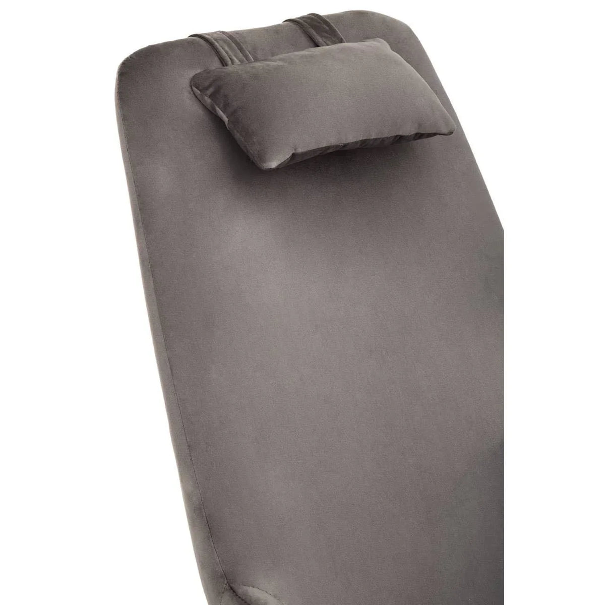 Grey velvet recliner chair backrest with attached headrest cushion