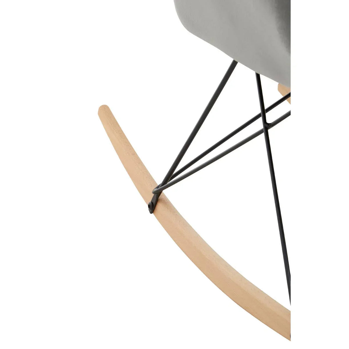 Wooden rocker base with black metal frame detail for modern rocking chair