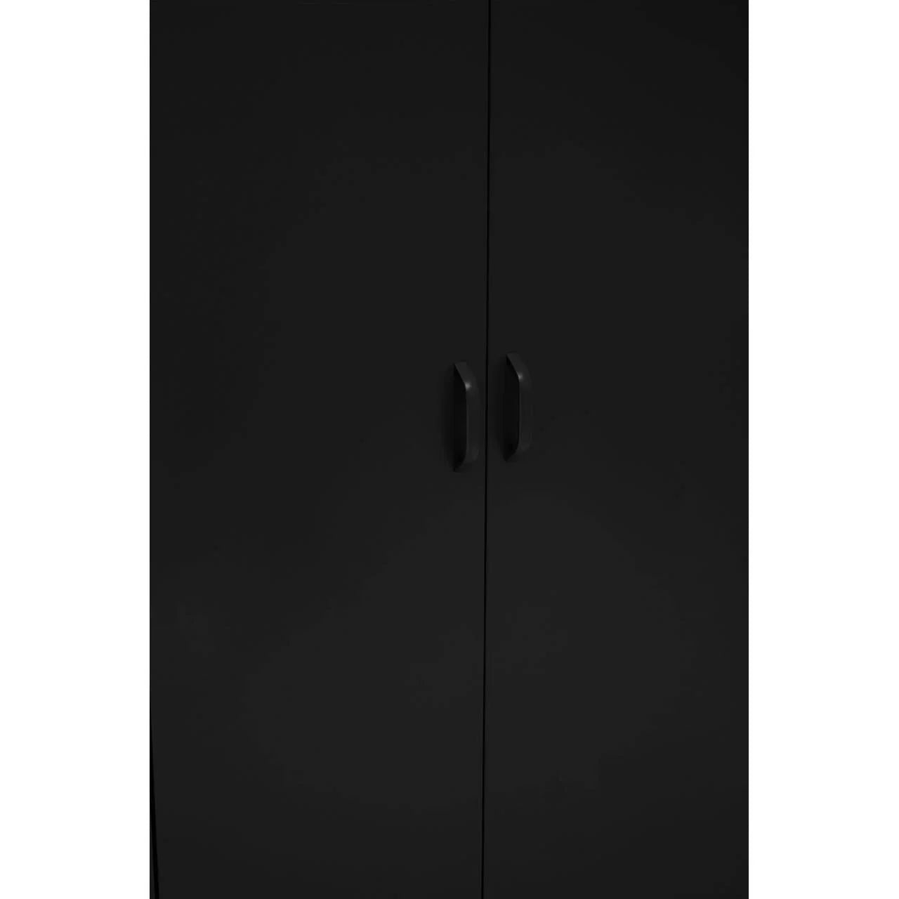 Black wardrobe doors with vertical handles, minimal modern bedroom furniture design
