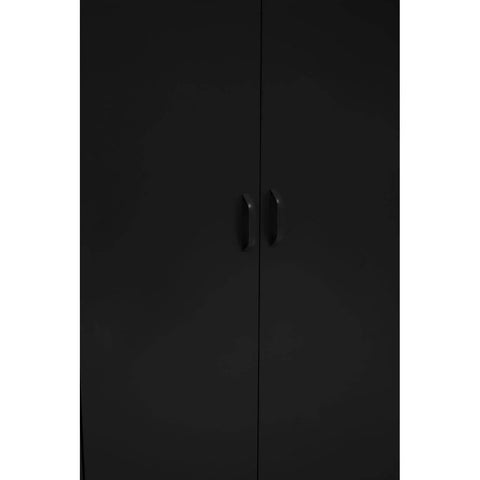 Black wardrobe doors with vertical handles, minimal modern bedroom furniture design