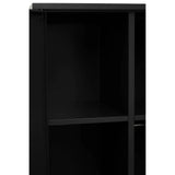 Black storage cabinet interior with adjustable shelf and clean modern lines