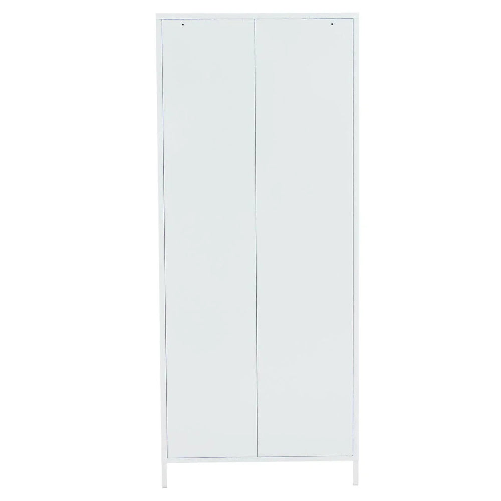 White two-door wardrobe with minimalist design and sleek finish, front view