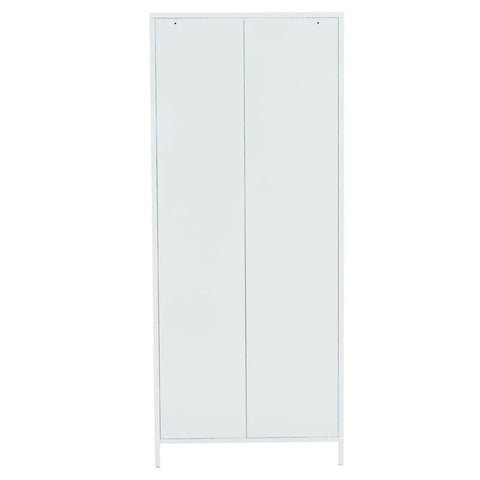 White two-door wardrobe with minimalist design and sleek finish, front view
