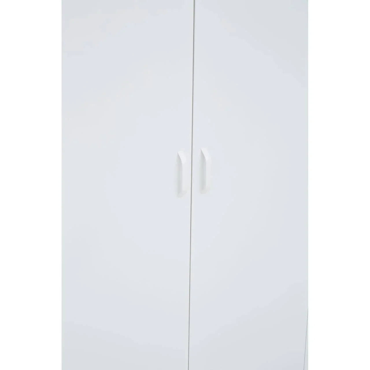 White wardrobe with double doors and modern handles, front view