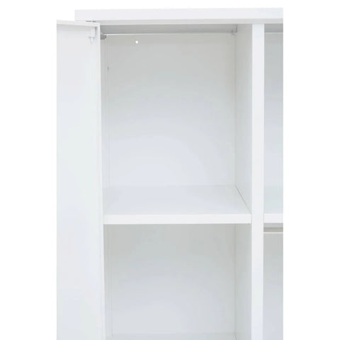 White wardrobe interior with hanging rail and shelf compartments