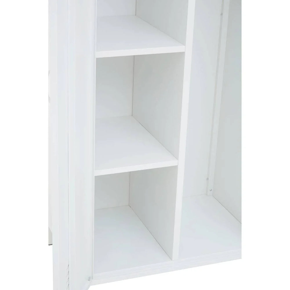 White wardrobe interior with shelving and vertical partition
