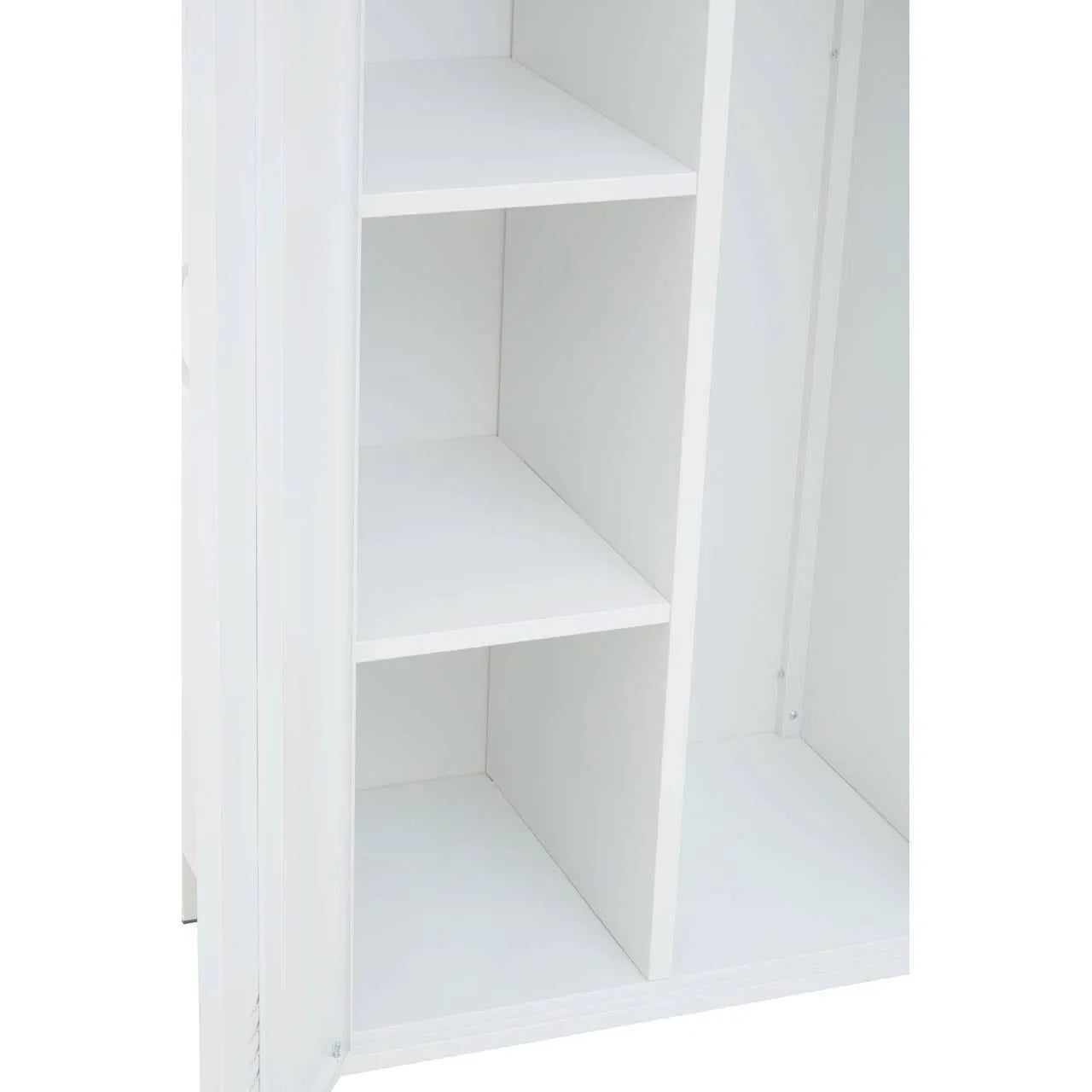 White wardrobe interior with shelving and vertical partition