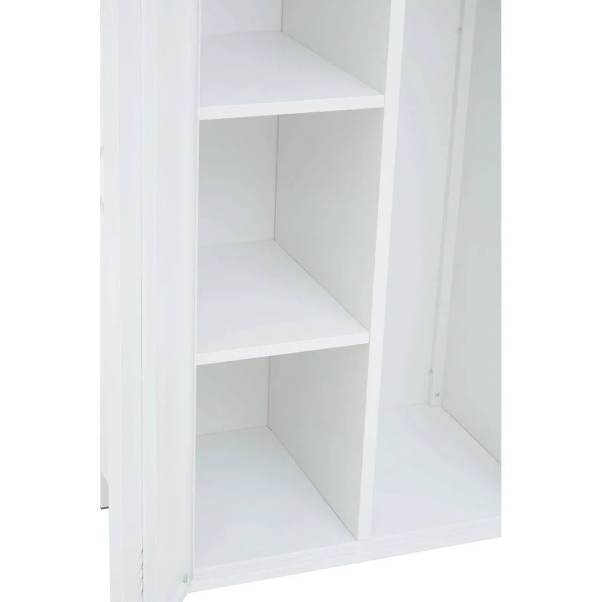 White wardrobe interior with shelving and vertical partition