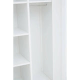 White wardrobe with open shelves and hanging rail, interior closet storage view