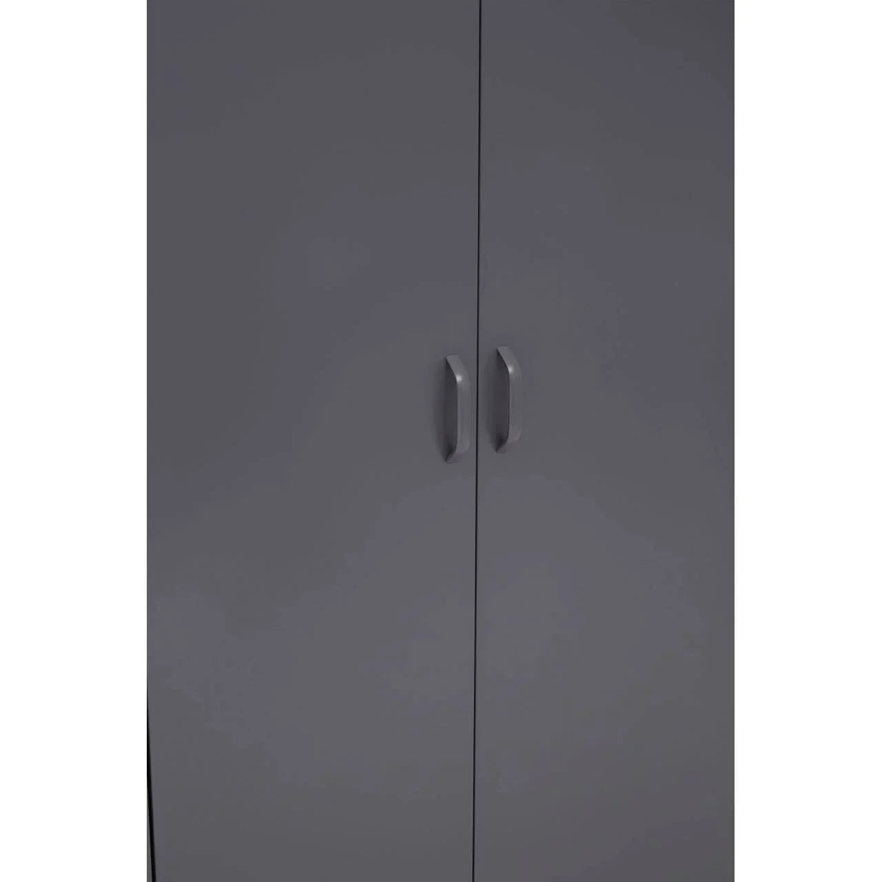 Matte grey wardrobe with double doors and modern handles, front view