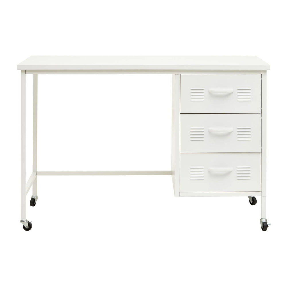 White Metal Desk with Drawers