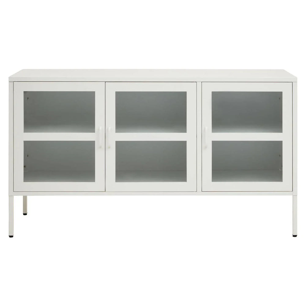 White Metal Sideboard with Glass Doors - Stylish Storage Solution