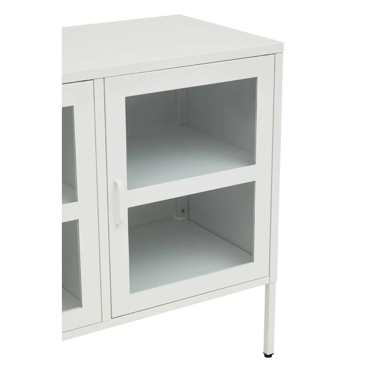 White Metal Sideboard with Glass Doors - Stylish Storage Solution