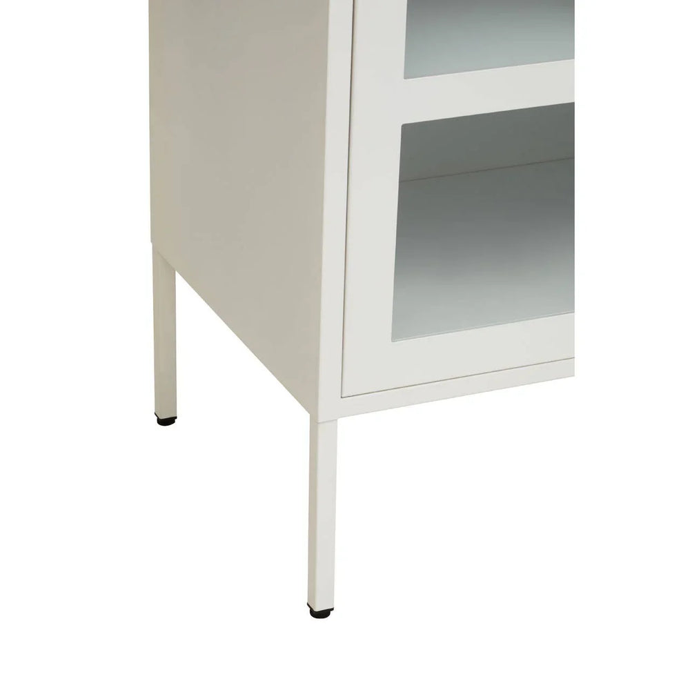 White Metal Sideboard with Glass Doors - Stylish Storage Solution