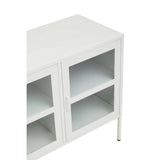 White Metal Sideboard with Glass Doors - Stylish Storage Solution