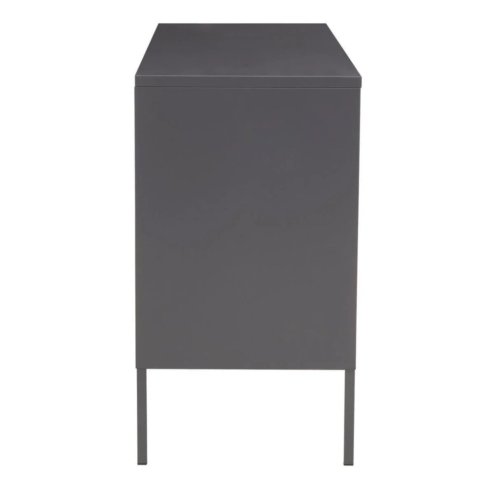 Grey Metal Sideboard with Glass Doors and Adjustable Shelves