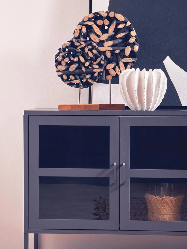 Grey Metal Sideboard with Glass Doors and Adjustable Shelves