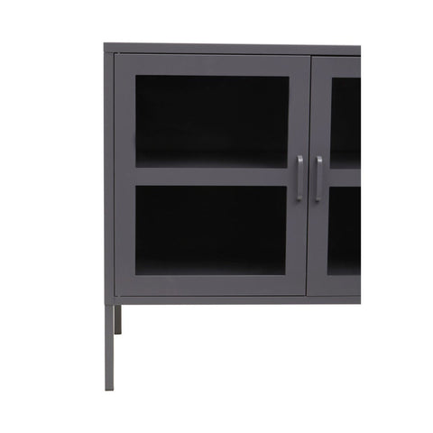 Grey Metal Sideboard with Glass Doors and Adjustable Shelves