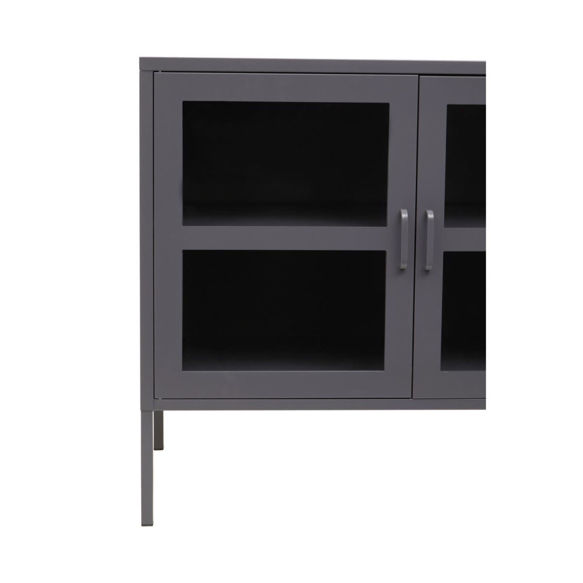 Grey Metal Sideboard with Glass Doors and Adjustable Shelves