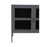 Grey Metal Sideboard with Glass Doors and Adjustable Shelves